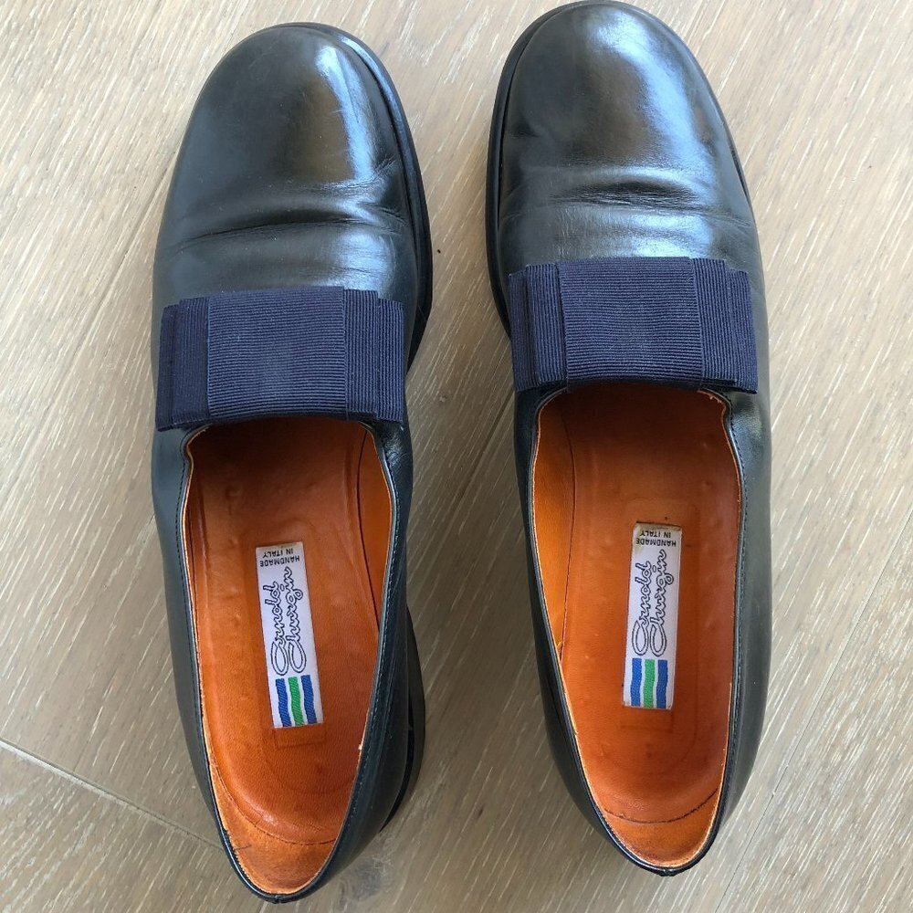 Arnold Churgin Almond Toe Leather Loafers with Toe Embellishment Navy Size 9.5 - Picture 6 of 9
